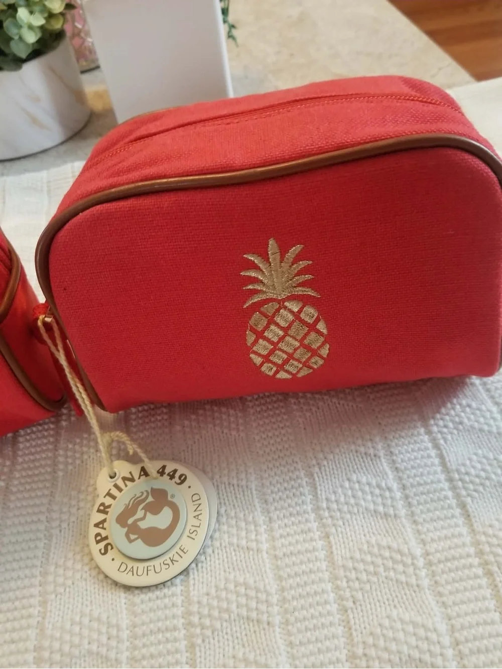 2 Spartina 449 Coral Orange Travel Pouch with Gold Hardware